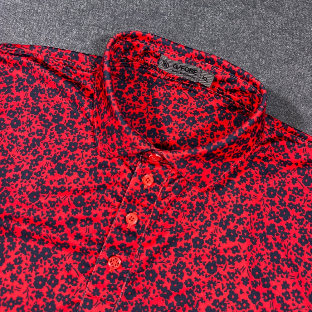 G/FORE Polo Shirt Mens XL Red Floral Print Short Sleeve Golf Performance Jersey